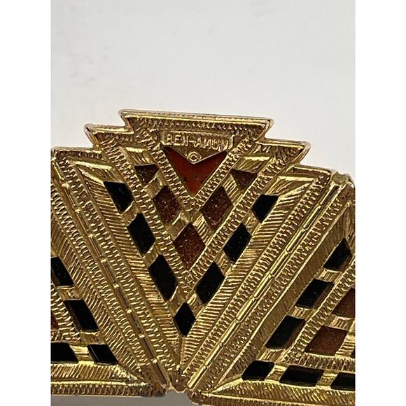 Ben-Amun Designer Red Brown Geometric Gold Tone Pendant Collar Necklace - Picture 9 of 10